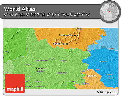 Political 3D Map of the Area around 8° 33' 36" N, 4° 10' 30" W