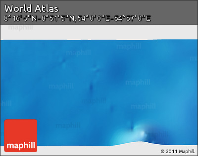 Physical 3D Map of the Area around 8° 33' 36" N, 54° 28' 30" E