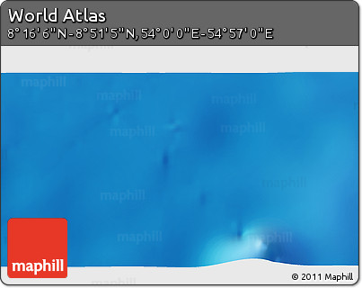 Physical 3D Map of the Area around 8° 33' 36" N, 54° 28' 30" E