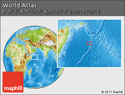Physical Location Map of the Area around 8° 33' 36" N, 55° 19' 30" E