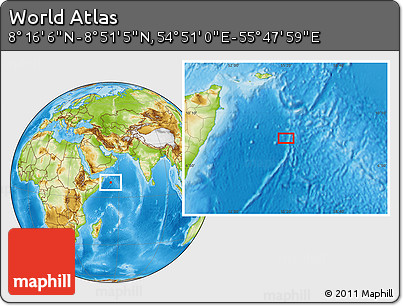 Physical Location Map of the Area around 8° 33' 36" N, 55° 19' 30" E