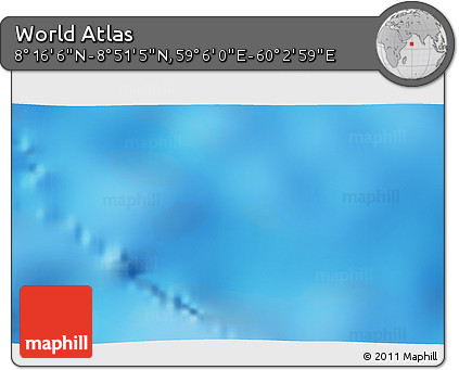 Physical 3D Map of the Area around 8° 33' 36" N, 59° 34' 30" E