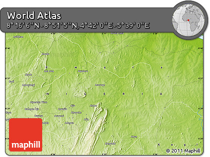 Physical Map of the Area around 8° 33' 36" N, 5° 10' 30" E