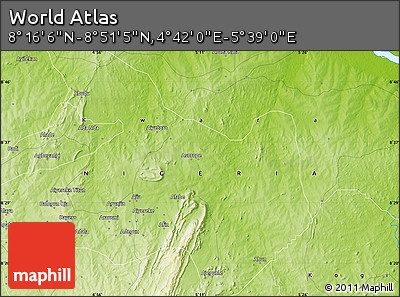 Physical Map of the Area around 8° 33' 36" N, 5° 10' 30" E