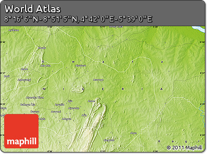 Physical Map of the Area around 8° 33' 36" N, 5° 10' 30" E