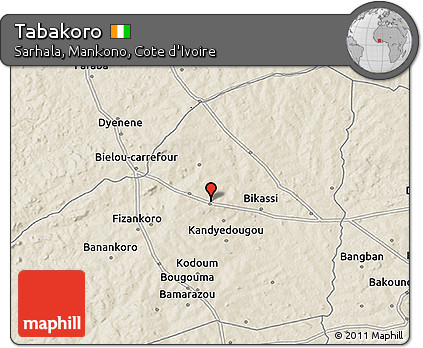 Shaded Relief 3D Map of Tabakoro