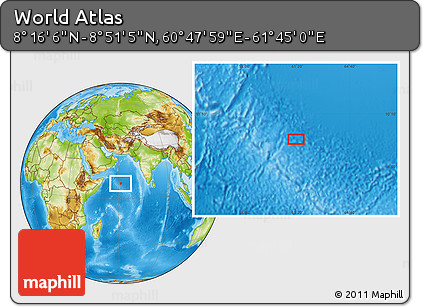 Physical Location Map of the Area around 8° 33' 36" N, 61° 16' 29" E