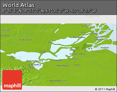 Physical 3D Map of the Area around 8° 33' 36" N, 61° 7' 30" W