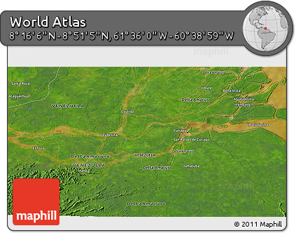Satellite 3D Map of the Area around 8° 33' 36" N, 61° 7' 30" W