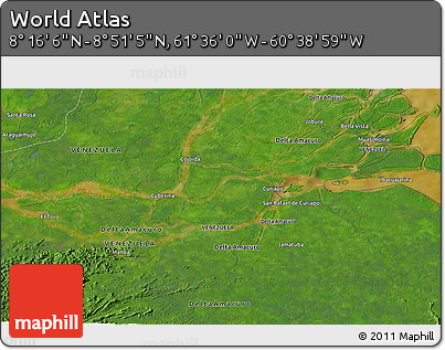 Satellite 3D Map of the Area around 8° 33' 36" N, 61° 7' 30" W