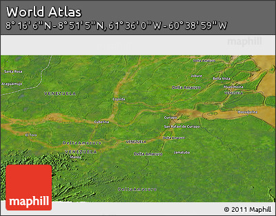Satellite 3D Map of the Area around 8° 33' 36" N, 61° 7' 30" W
