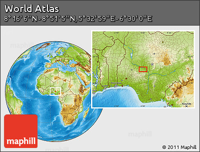 Physical Location Map of the Area around 8° 33' 36" N, 6° 1' 30" E