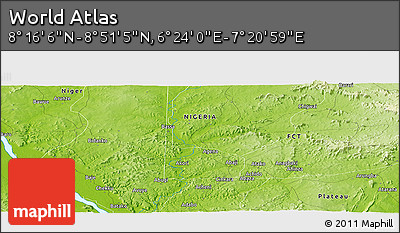 Physical Panoramic Map of the Area around 8° 33' 36" N, 6° 52' 30" E