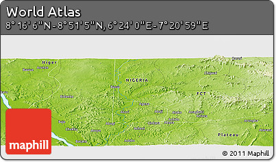 Physical Panoramic Map of the Area around 8° 33' 36" N, 6° 52' 30" E