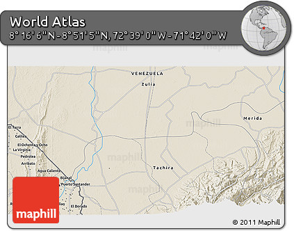 Shaded Relief 3D Map of the Area around 8° 33' 36" N, 72° 10' 30" W