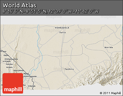 Shaded Relief 3D Map of the Area around 8° 33' 36" N, 72° 10' 30" W
