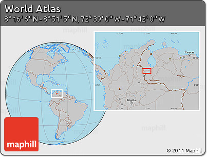 Gray Location Map of the Area around 8° 33' 36" N, 72° 10' 30" W