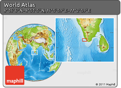 Physical Location Map of the Area around 8° 33' 36" N, 76° 34' 29" E