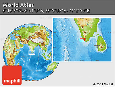 Physical Location Map of the Area around 8° 33' 36" N, 76° 34' 29" E
