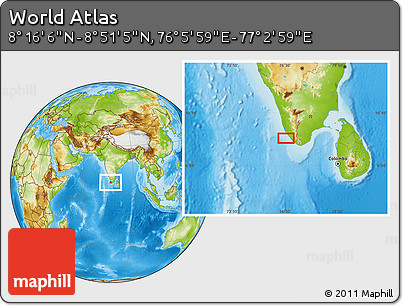 Physical Location Map of the Area around 8° 33' 36" N, 76° 34' 29" E