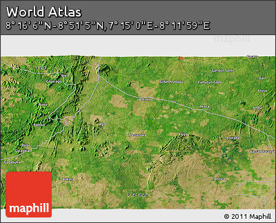Satellite 3D Map of the Area around 8° 33' 36" N, 7° 43' 29" E