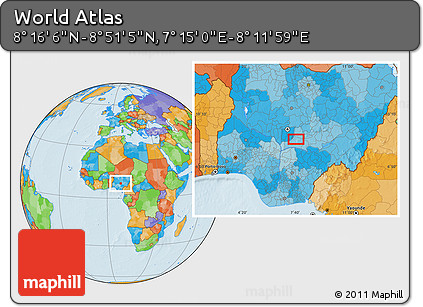 Political Location Map of the Area around 8° 33' 36" N, 7° 43' 29" E