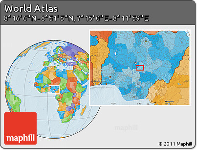 Political Location Map of the Area around 8° 33' 36" N, 7° 43' 29" E