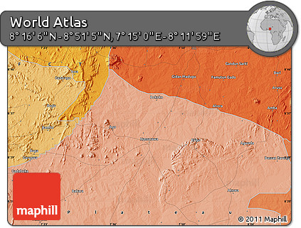 Political Map of the Area around 8° 33' 36" N, 7° 43' 29" E