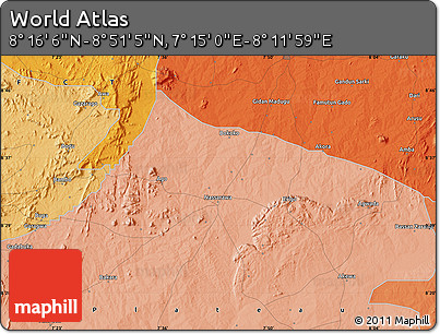Political Map of the Area around 8° 33' 36" N, 7° 43' 29" E