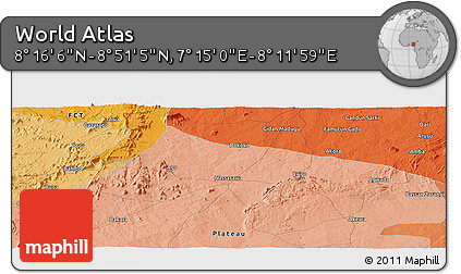 Political Panoramic Map of the Area around 8° 33' 36" N, 7° 43' 29" E