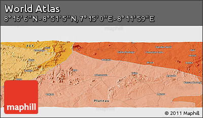 Political Panoramic Map of the Area around 8° 33' 36" N, 7° 43' 29" E