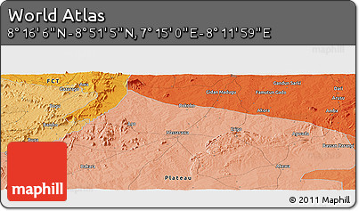 Political Panoramic Map of the Area around 8° 33' 36" N, 7° 43' 29" E