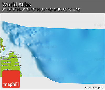 Physical 3D Map of the Area around 8° 33' 36" N, 81° 40' 30" E