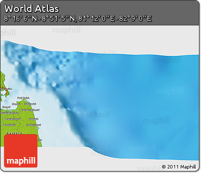 Physical 3D Map of the Area around 8° 33' 36" N, 81° 40' 30" E