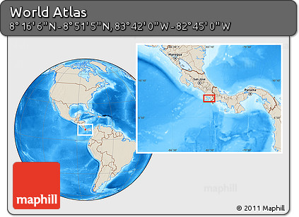 Shaded Relief Location Map of the Area around 8° 33' 36" N, 83° 13' 29" W