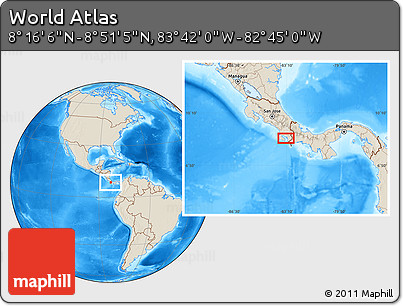 Shaded Relief Location Map of the Area around 8° 33' 36" N, 83° 13' 29" W