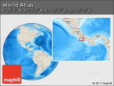 Shaded Relief Location Map of the Area around 8° 33' 36" N, 83° 13' 29" W