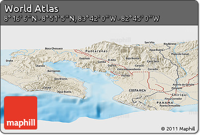 Shaded Relief Panoramic Map of the Area around 8° 33' 36" N, 83° 13' 29" W