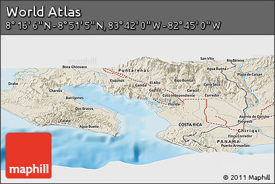 Shaded Relief Panoramic Map of the Area around 8° 33' 36" N, 83° 13' 29" W