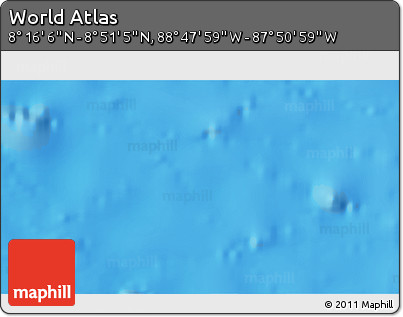 Physical 3D Map of the Area around 8° 33' 36" N, 88° 19' 29" W