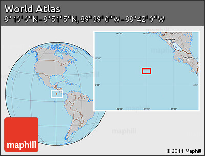 Gray Location Map of the Area around 8° 33' 36" N, 89° 10' 30" W