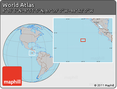 Gray Location Map of the Area around 8° 33' 36" N, 89° 10' 30" W
