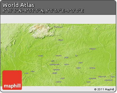 Physical 3D Map of the Area around 8° 33' 36" N, 8° 34' 29" E