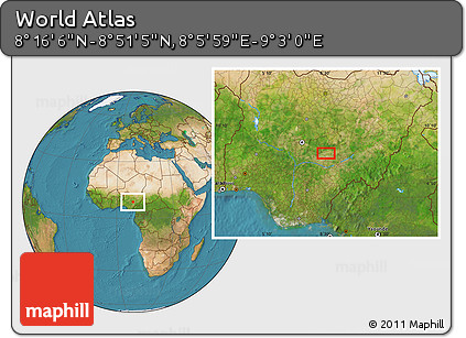 Satellite Location Map of the Area around 8° 33' 36" N, 8° 34' 29" E