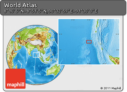 Physical Location Map of the Area around 8° 33' 36" N, 91° 1' 30" E