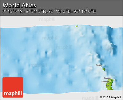 Physical 3D Map of the Area around 8° 33' 36" N, 92° 43' 29" E