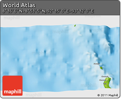 Physical 3D Map of the Area around 8° 33' 36" N, 92° 43' 29" E