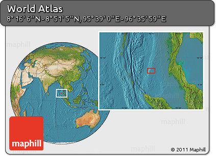 Satellite Location Map of the Area around 8° 33' 36" N, 96° 7' 30" E
