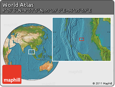 Satellite Location Map of the Area around 8° 33' 36" N, 96° 7' 30" E