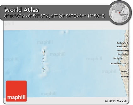 Shaded Relief 3D Map of the Area around 8° 33' 36" N, 97° 49' 29" E